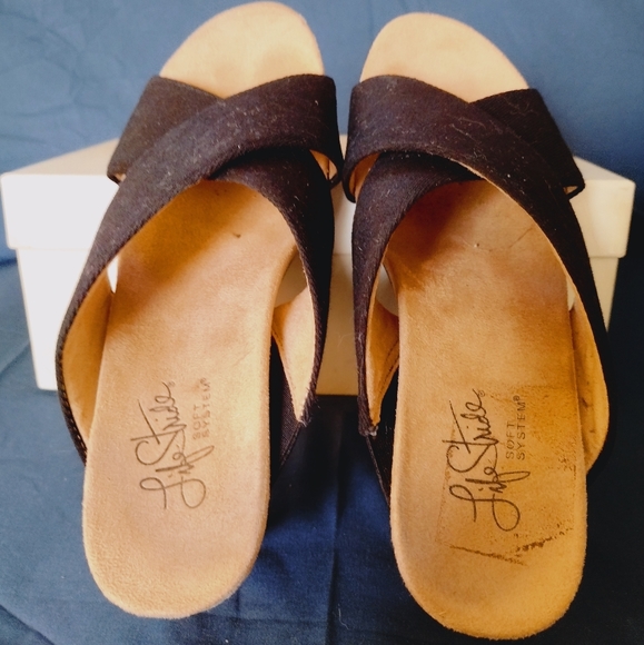 Life Stride Donna Wedge Slides Soft System, size 6.5, black w/cork wedge - Picture 7 of 11